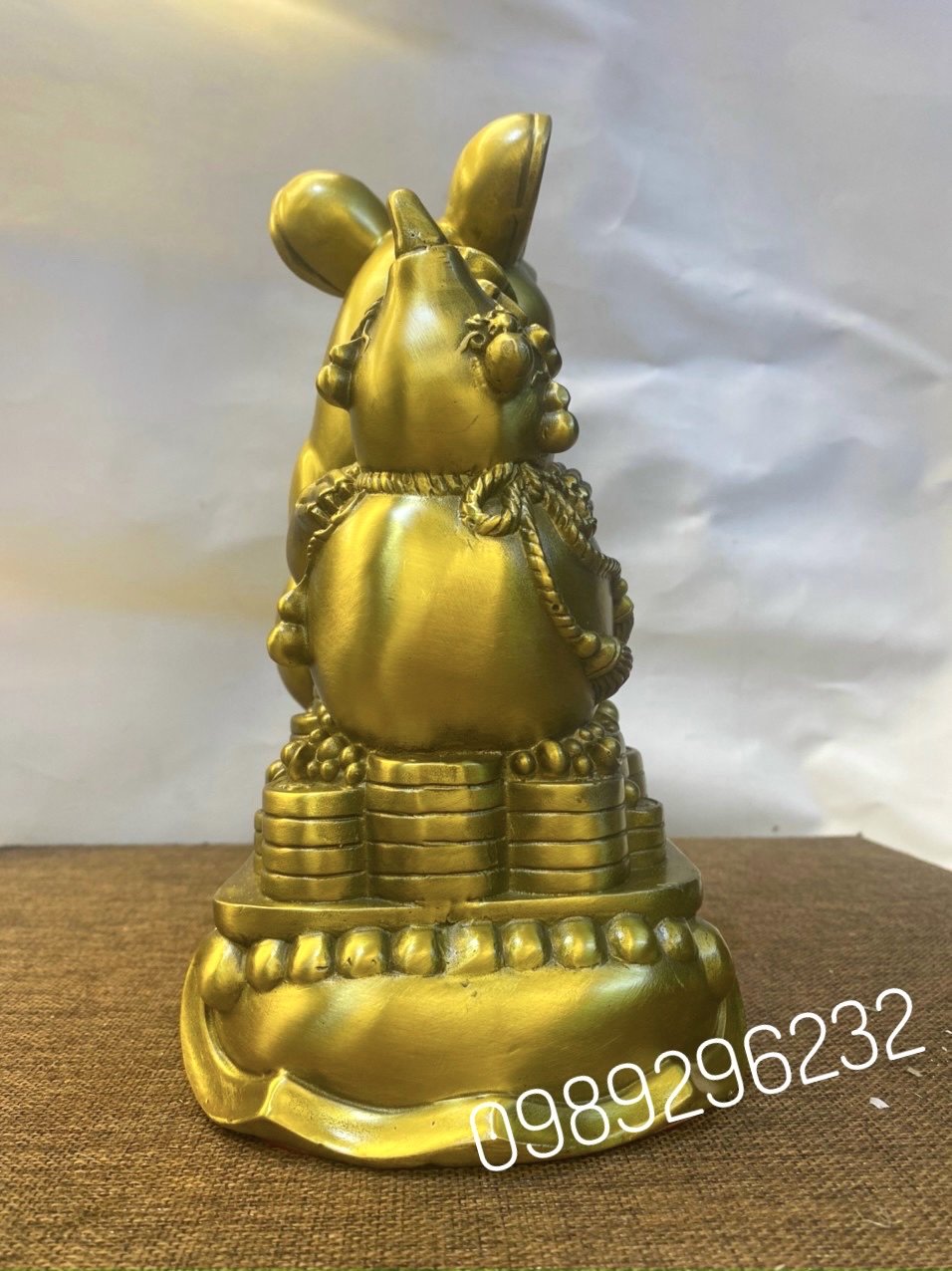 Tượng linh vật con chuột phong thuỷ bằng đồng vàng cao 21cm - Tượng chuột chiêu tài lộc