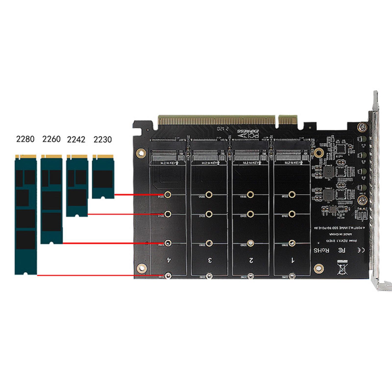 4 Ports Adapter PCIe to M.2 Adapter For PC M.2 SSD 2230 2260 2280