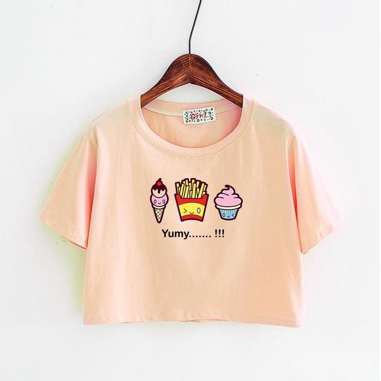 Áo Thun Croptop Nữ In Họa Tiết Ly Kem ATN116 - J.A Shop