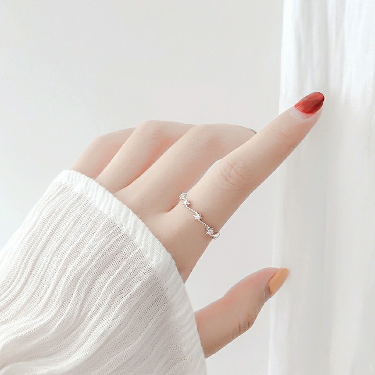 Nhẫn bạc thời trang phong cách Hàn quốc.12.09.Hở xoắn ngôi sao