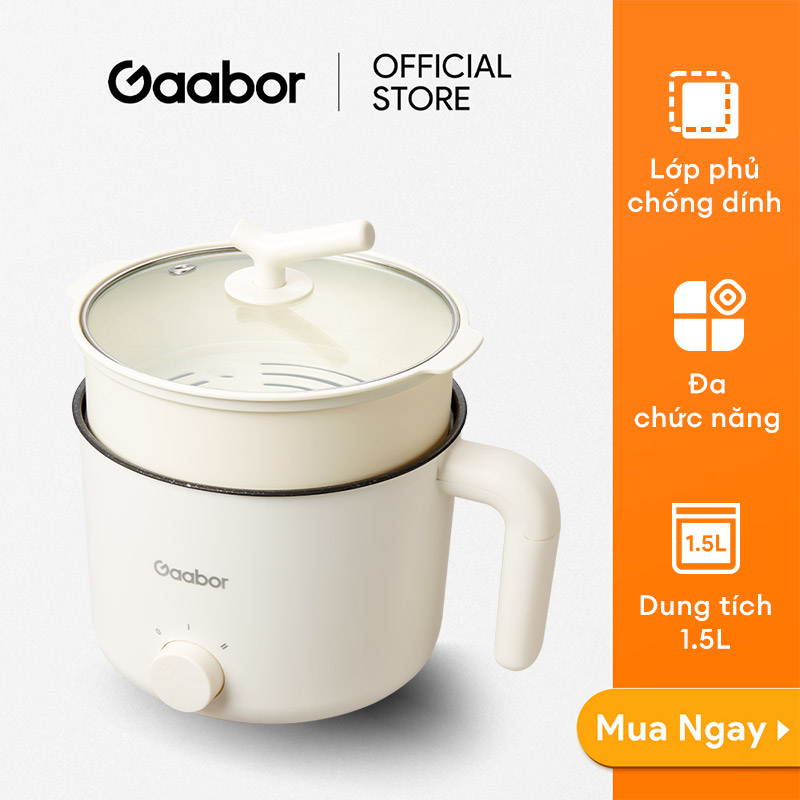 Nồi điện đa năng dung tích 1,5L GAABOR GR-N15A phủ lớp chống dính, công suất 600W, điều khiển 2 mức nhiệt - Hàng chính hãng.