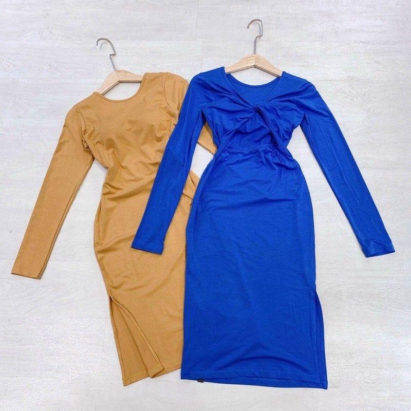 Đầm Thun Kiểu Có Đệm Ngực Lót Trong Ôm Dáng Xoắn Thân Sau Tạo Điểm Nhấn Sau Lưng