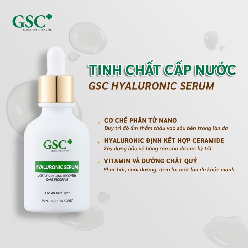 Tinh chất dưỡng ẩm GSC+ Hyaluronic Serum - Phục hồi, cấp nước, làm sáng da