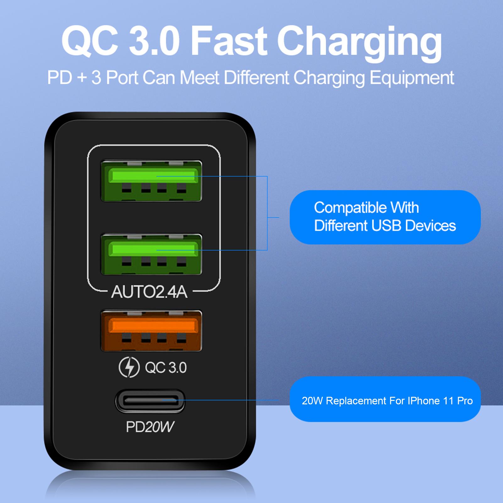 Bộ chuyển đổi sạc F-ast 36W PD Quick C-harger với 3 cổng sạc USB Bộ sạc du lịch C-harger di động cho chuyến đi ngoài trời