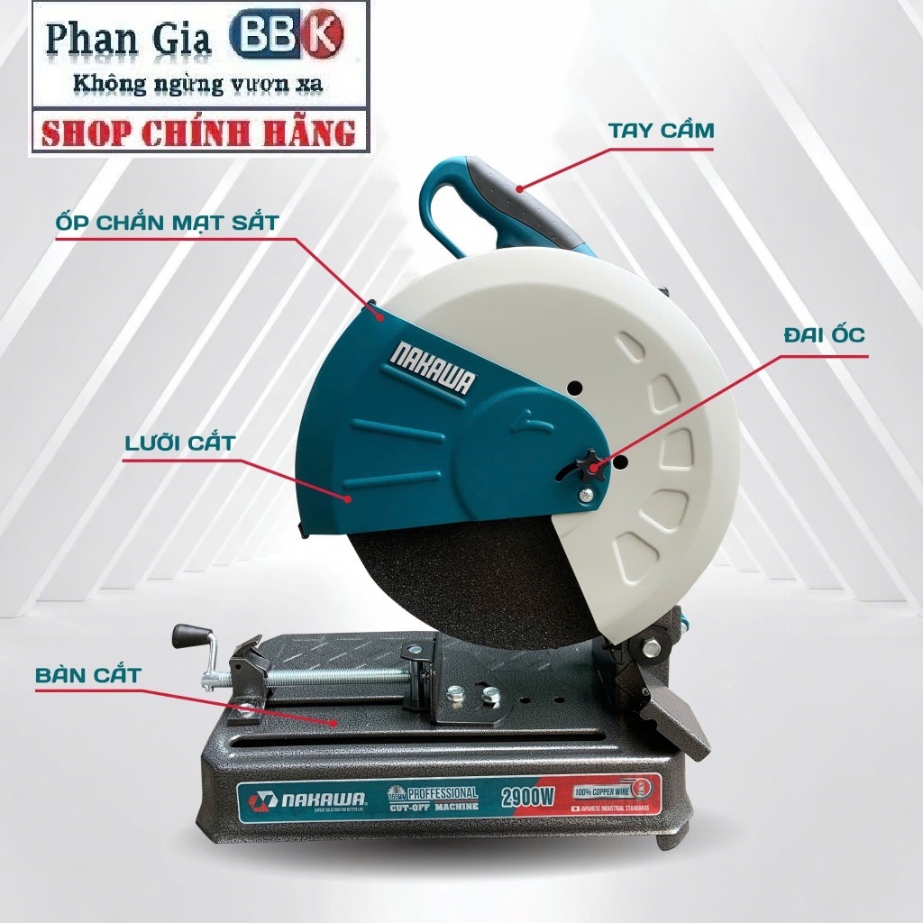 Máy Cắt Sắt 355MM NAKAWA 2900W - NK-CS2900 Dòng Công Nghiệp, Mô tơ 100% dây đồng, Bảo hành 1 năm