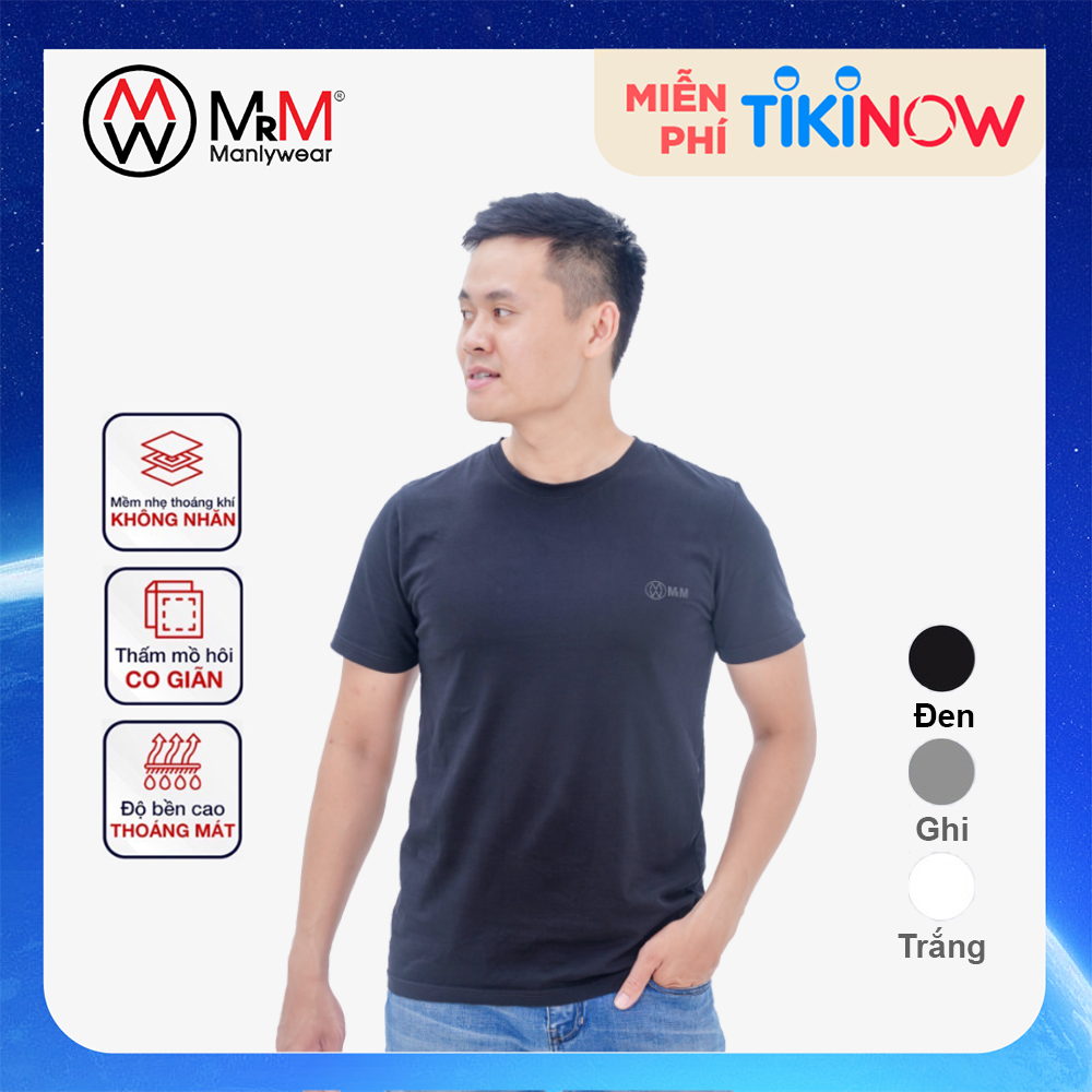 Áo Thun Nam Cotton Compact Premium Trẻ Trung Năng Động Thấm Hút Mồ Hôi Co Giãn 4 Chiều Mrm Manlywear - Đen - Size Xl 70 - 78 Kg