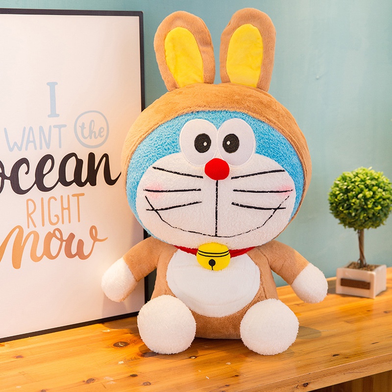 Gấu Bông Doremon Cosplay Thỏ Hồng, Thỏ Nâu, Beo Siêu Mềm Siêu Cute