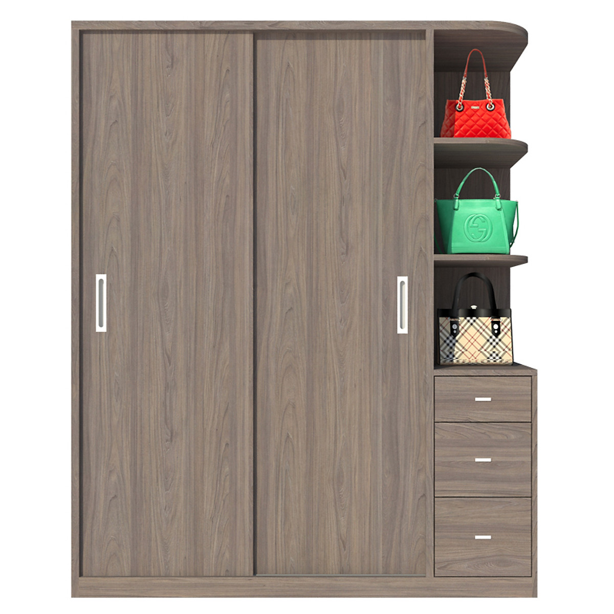 Tủ quần áo gỗ MDF Tundo cửa lùa màu óc chó 160 x 55 x 200cm