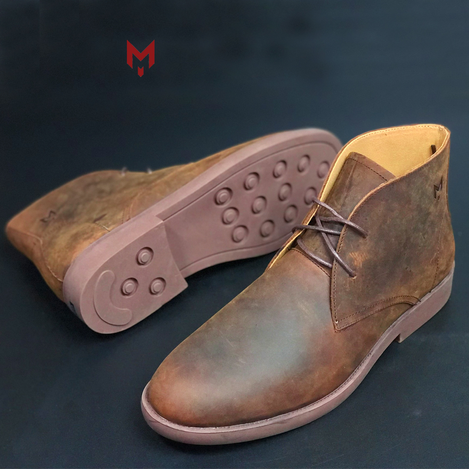 Giày cao cổ nam da bò sáp ngựa điên cao cấp phong cách bụi bặm Chukka Boots Mad Brown