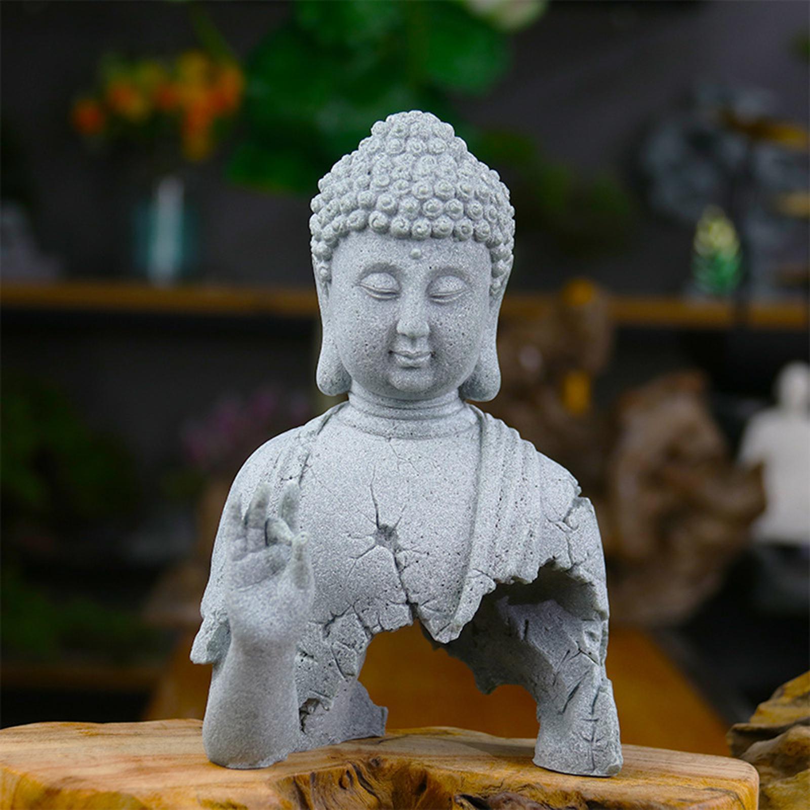 Antique Buddha Statue Decorative Figurine Zen Meditation Hand Carved Showpiece for Landscaping Tea Room Tabletop Yard Meditation Decoration