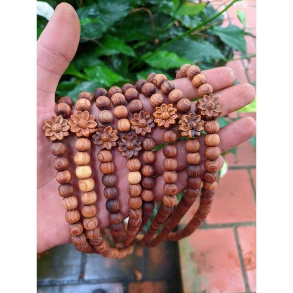 Chuỗi hạt gỗ thơm ngọc am 108 charm mix hoa sen vòng lắc tay nam loại 8 ly