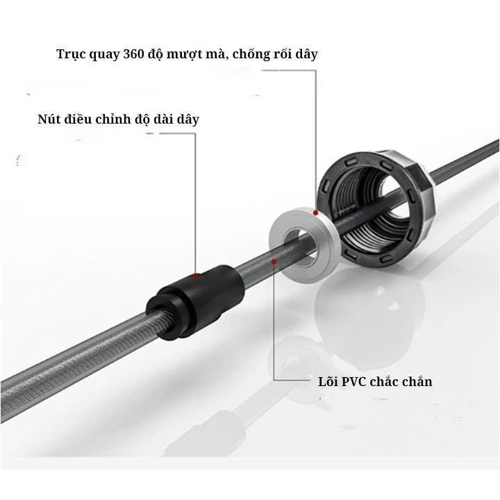 Dây Nhảy Lõi Thép Thể Lực Tập Thể Dục, Thể Thao, MUAY BOXING KICKBOXING 2,7m Siêu Bền Chỉnh Được Độ Dài