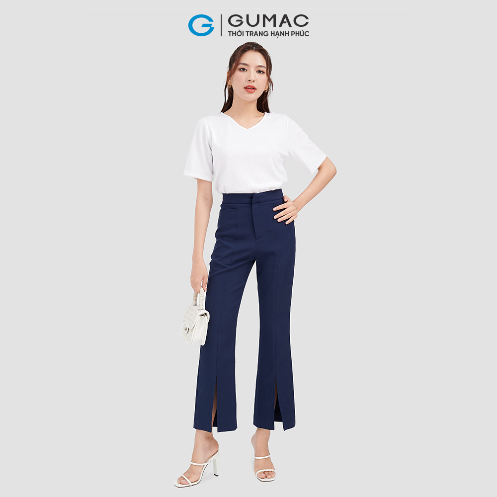 Quần ống loe GUMAC QC09066 xẻ lai lưng cài giấu nút phong cách