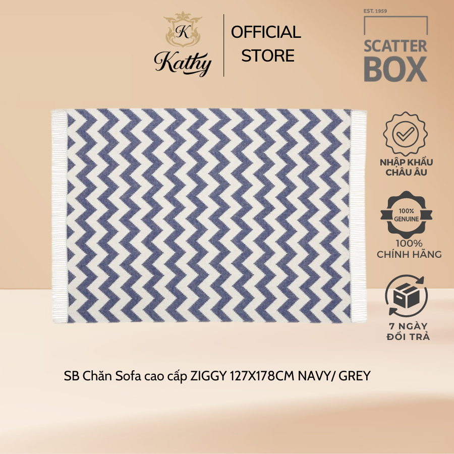 SCATTER BOX Vỏ chăn sofa cao cấp nhập khẩu Ireland Anh Quốc ZIGGY màu NAVY/ GREY kích thước 127X178CM phong cách hiện đại