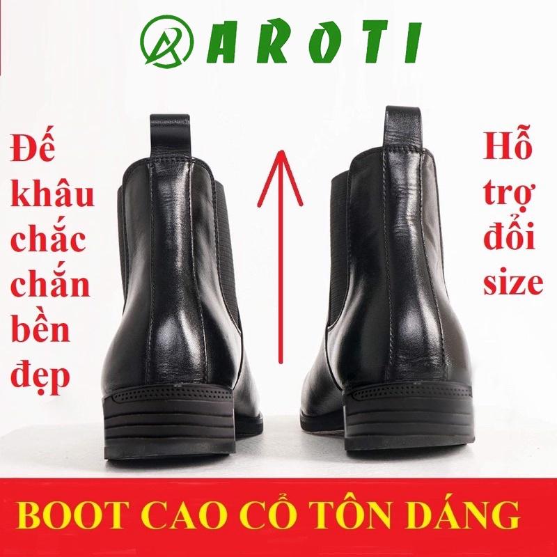 Giày Chelsea Boots Classic AROTI Da cao cấp, đế cao su 3cm CB549 NHÁM CHUN