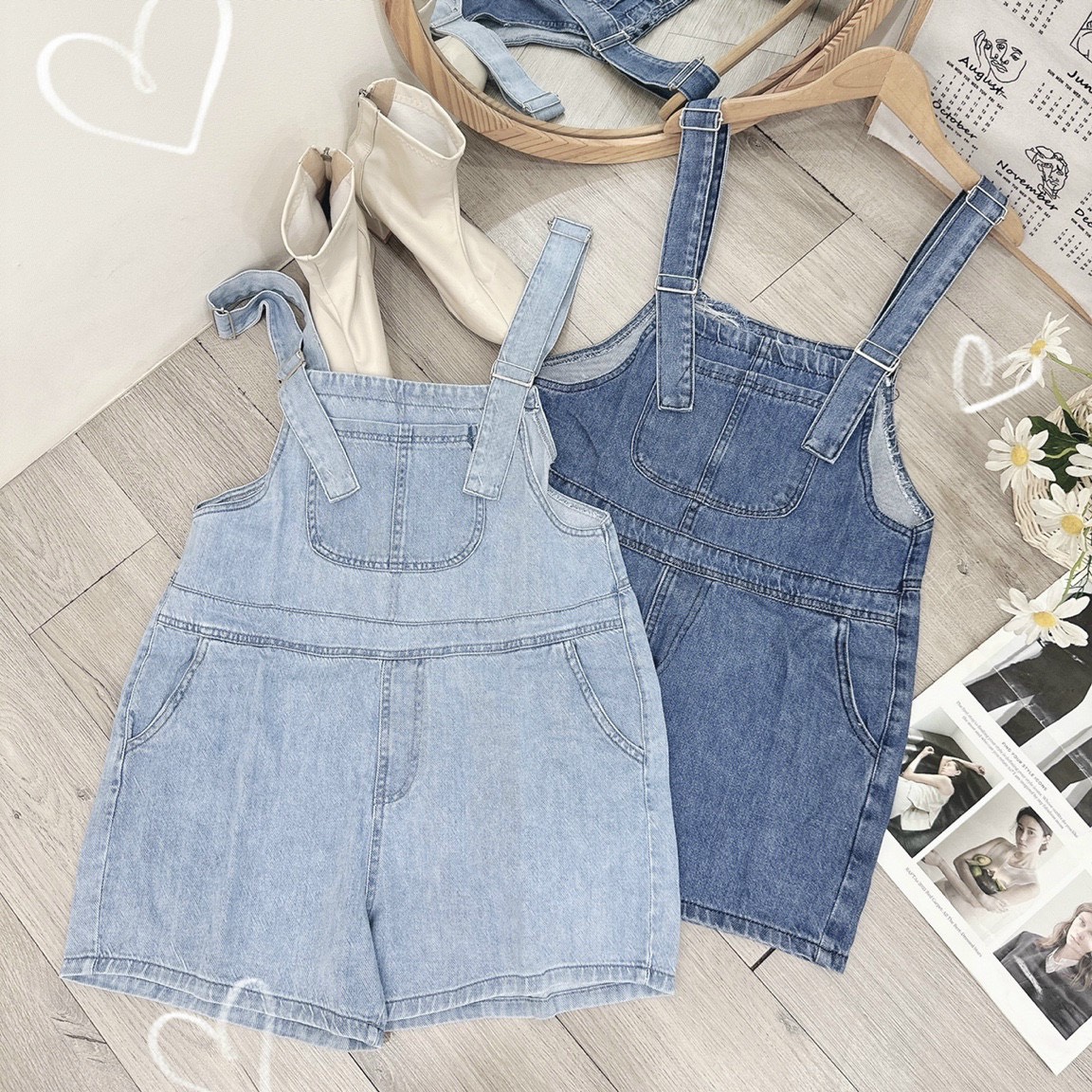 SET QUẦN YẾM ĐẦM YẾM JUMPSUIT ĐỒ BAY NGẮN TRƠN QUẦN ỐNG RỘNG LƯNG CAO DENIM JEANS DẠO PHỐ DỰ TIỆC GIÁNG SINH NOEL