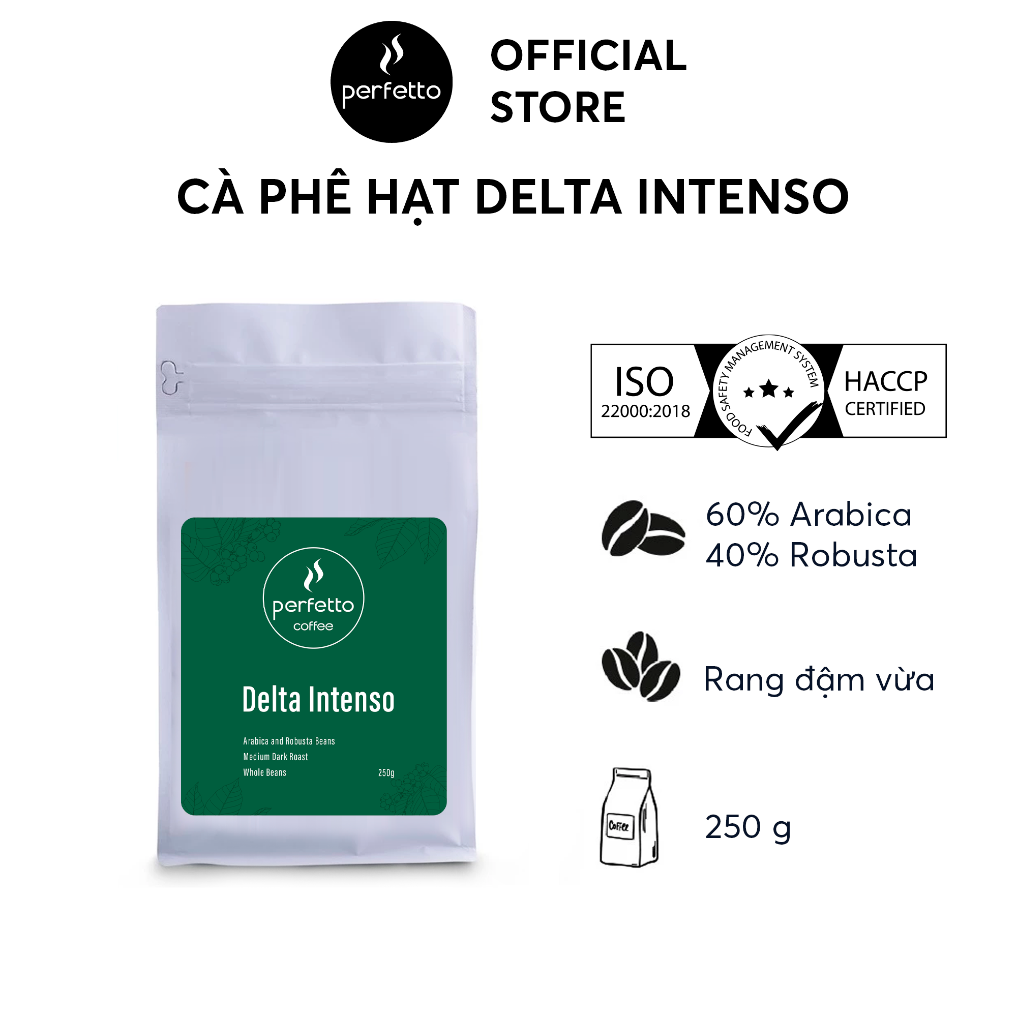 Cà phê hạt Perfetto - Delta Intenso (250g)