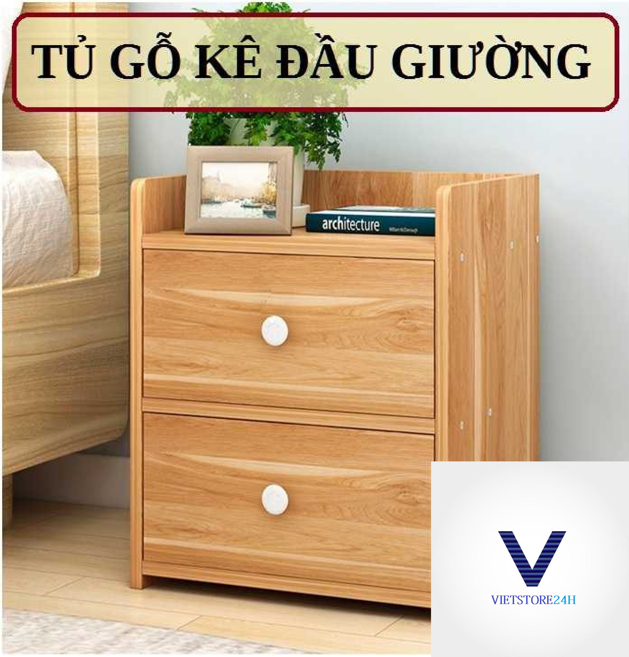 Kệ tủ gỗ đầu giường (loại 2 ngăn tủ)