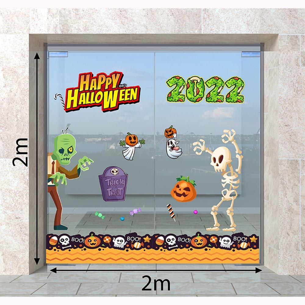 DECAL TRANG TRÍ HALLOWEEN 2022 COMBO VUI CHƠI HALLOWEEN CÙNG XƯƠNG SỌ VÀ ZOMBIE