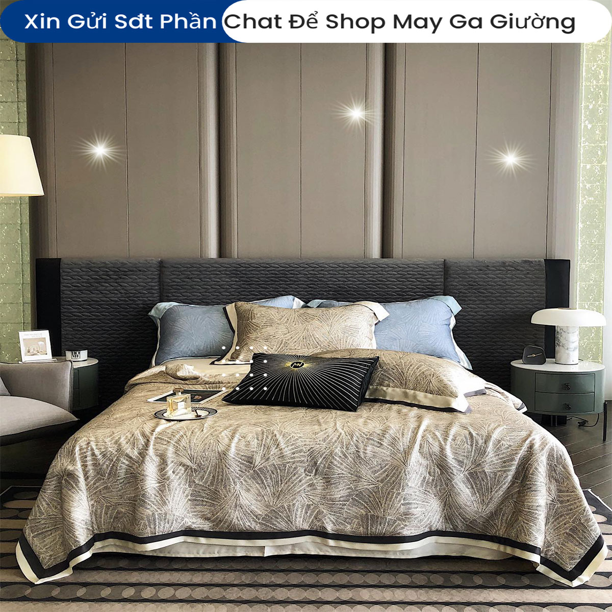 Bộ Chăn Ga Gối Đệm Lụa Tencel 100s Màu Trơn 5 Món Cao Cấp Chăn Chần Bông Lụa Mềm 08
