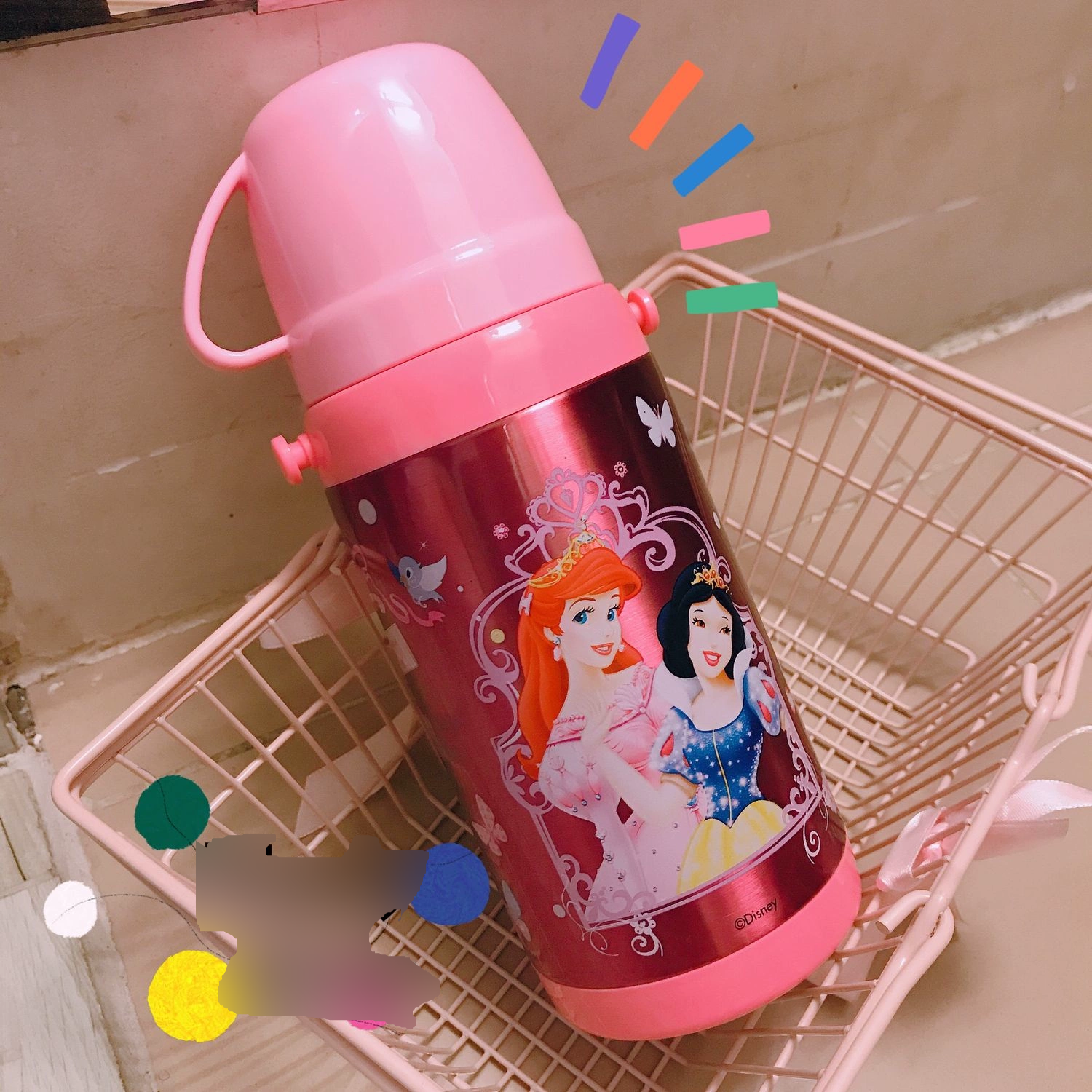 Bình nước giữ nhiệt hình công chúa Princess màu hồng cho trẻ em, các bé, học sinh - - WD-3411PNC