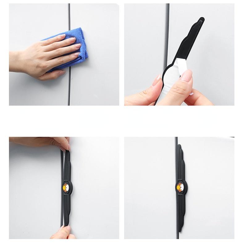 Miếng Dán Cửa Xe Hơi Bằng PVC Trong Suốt Chống Va Chạm/ Trầy Xước Họa Tiết Hoạt Hình Dễ Thương