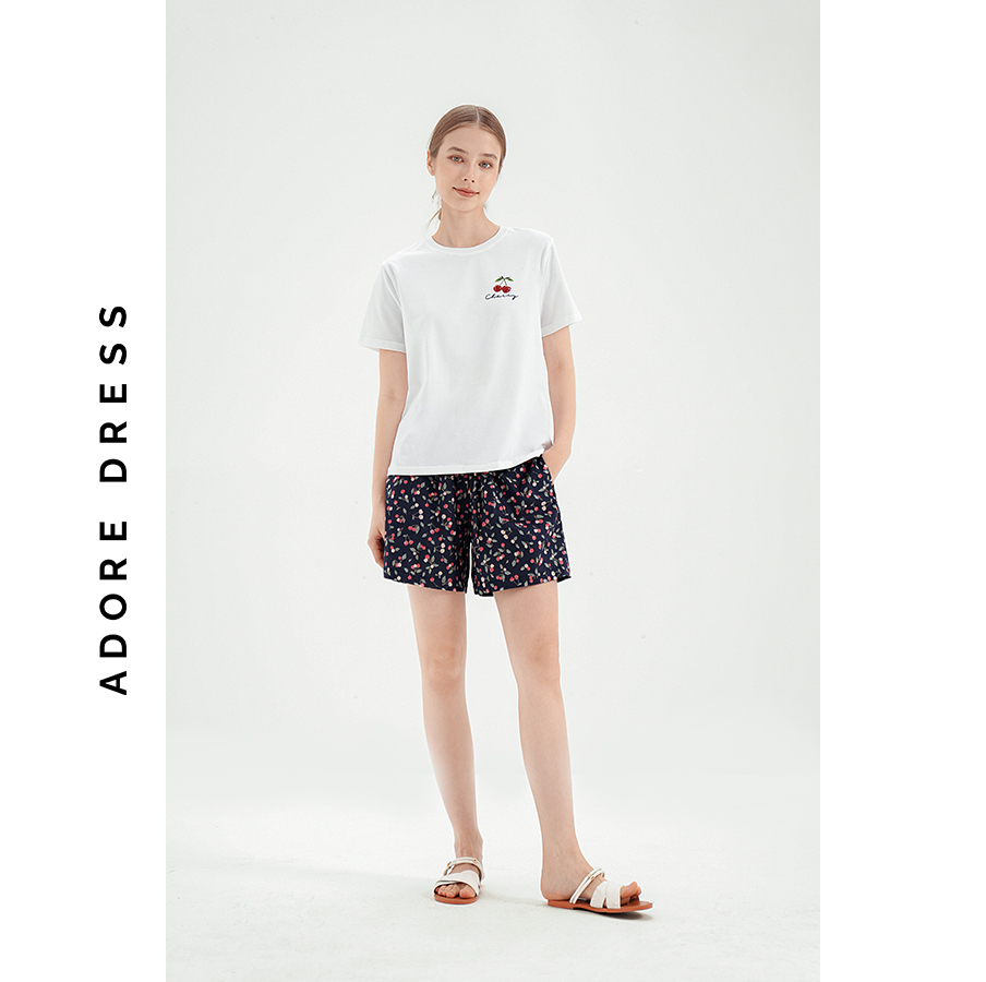 Set mặc nhà  home áo phông quần short thô trắng thêu ngực  311HO4005 ADORE DRESS