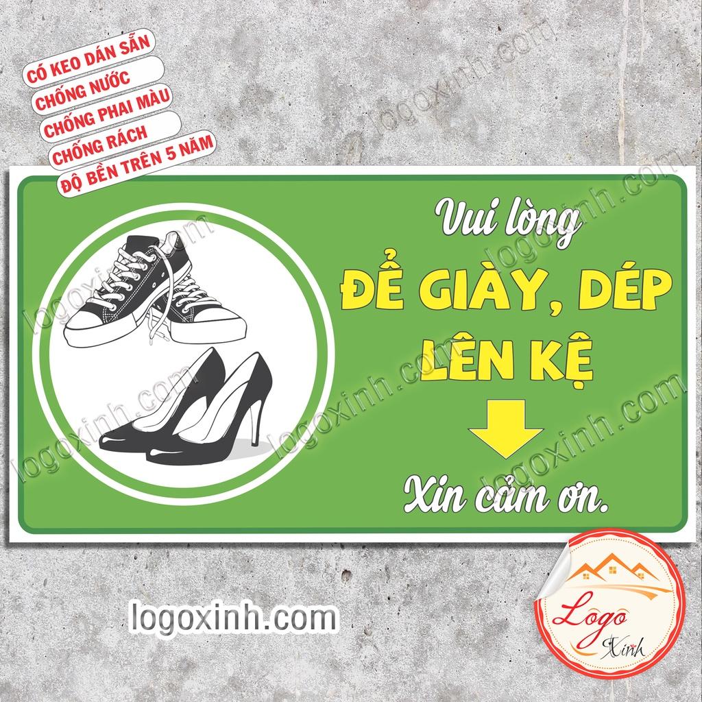 Logo Tem Sticker Chỉ Dẫn Hãy Vui Lòng Để Giày Dép Lên Kệ, Lên Giá, Dạng Decal Có Keo Dán Sẵn, Chống Nước Tuyệt Đối