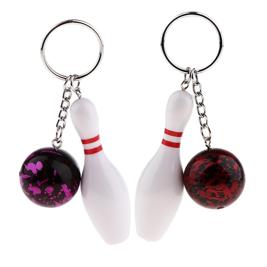 2-10pack Mini Bowling Pin and Ball keychain key Ring 3D Keyfob Fashion Gift red