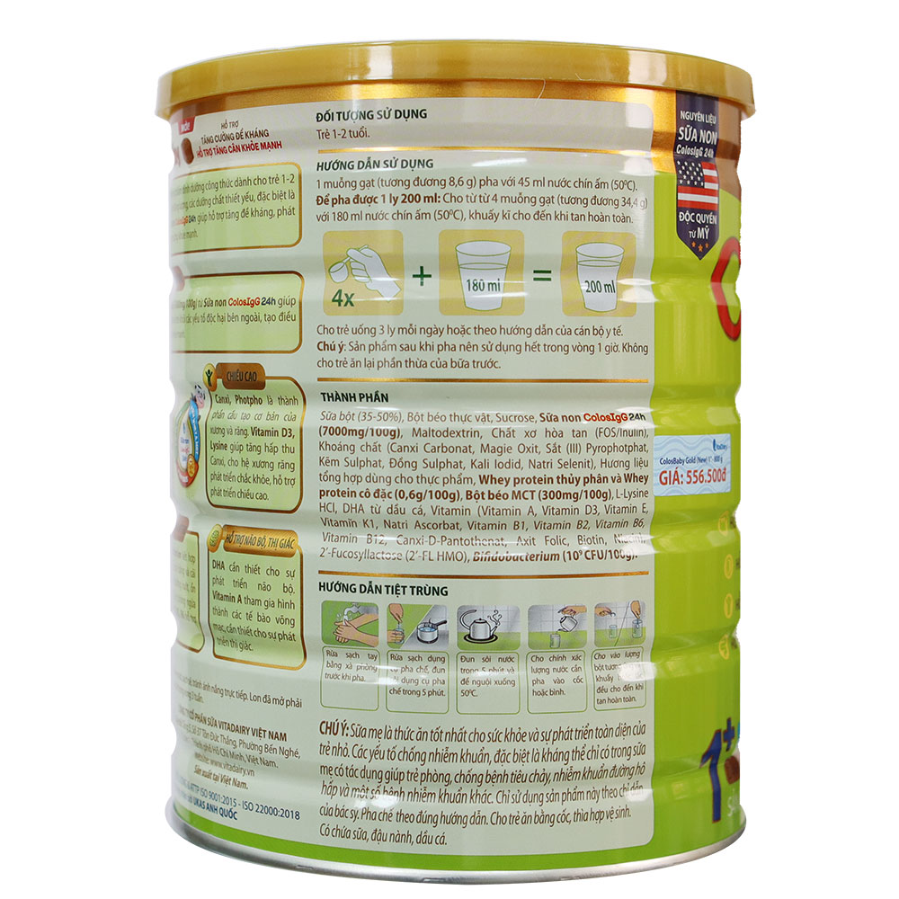 Sữa Công thức Colosbaby Gold 1+ Mới vị THANH NHẠT lon 800G (1-2 tuổi)
