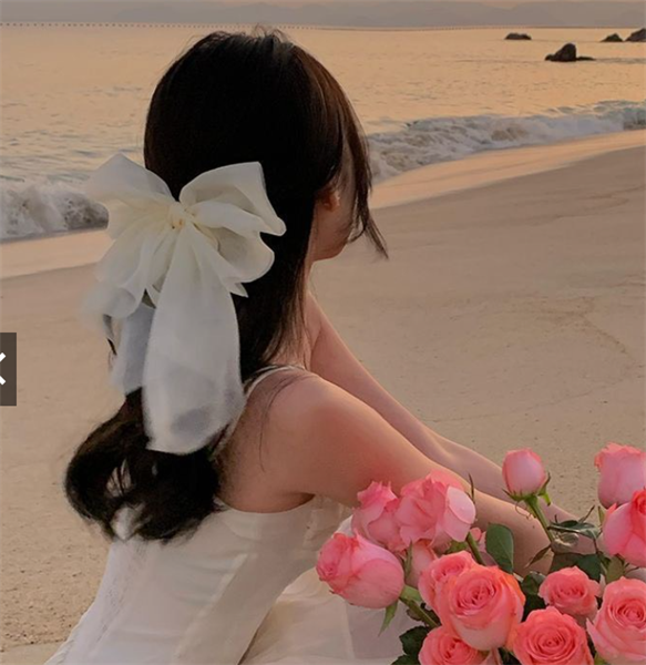 Nơ voan kim tuyến , trơn trắng đen khổ lớn màu - trắng kem trơn