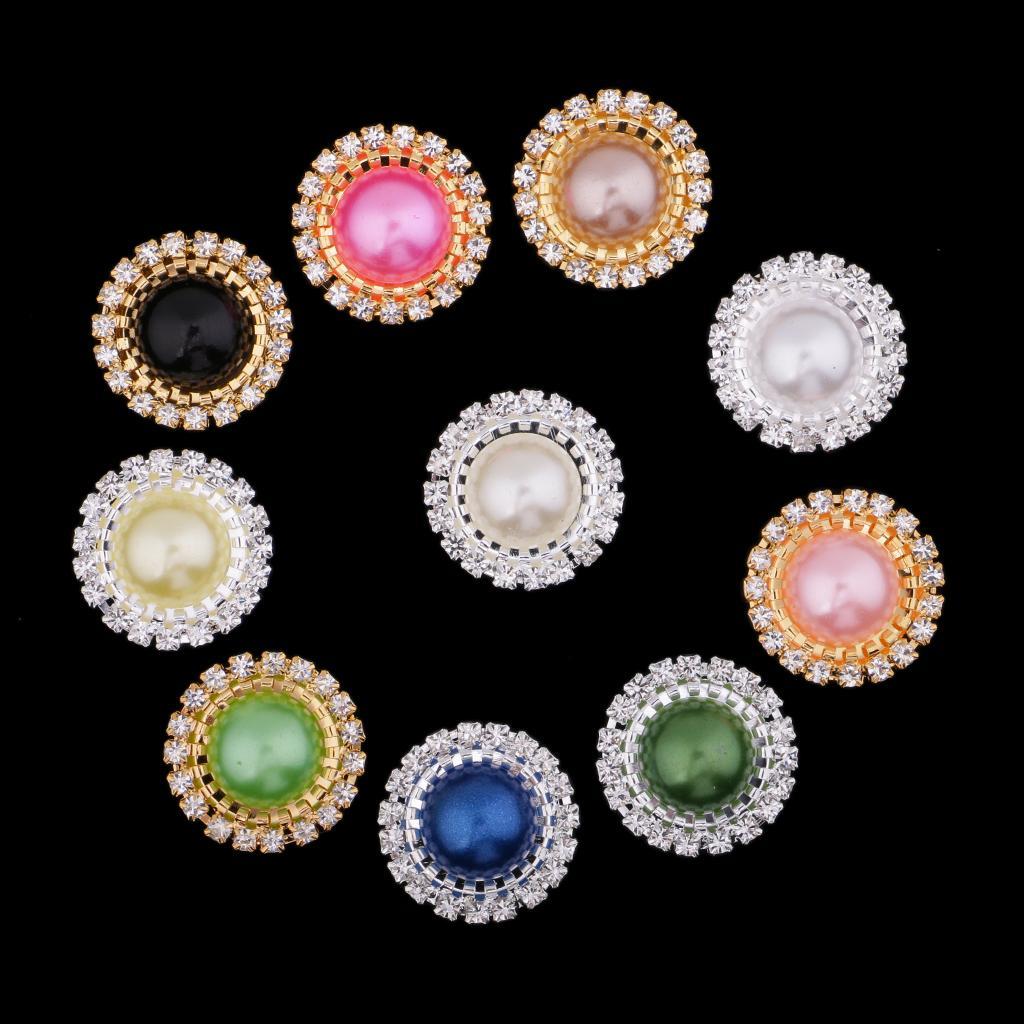 Faux Pearls Embellishment Rhinestone Buttons Flatback DIY Accs