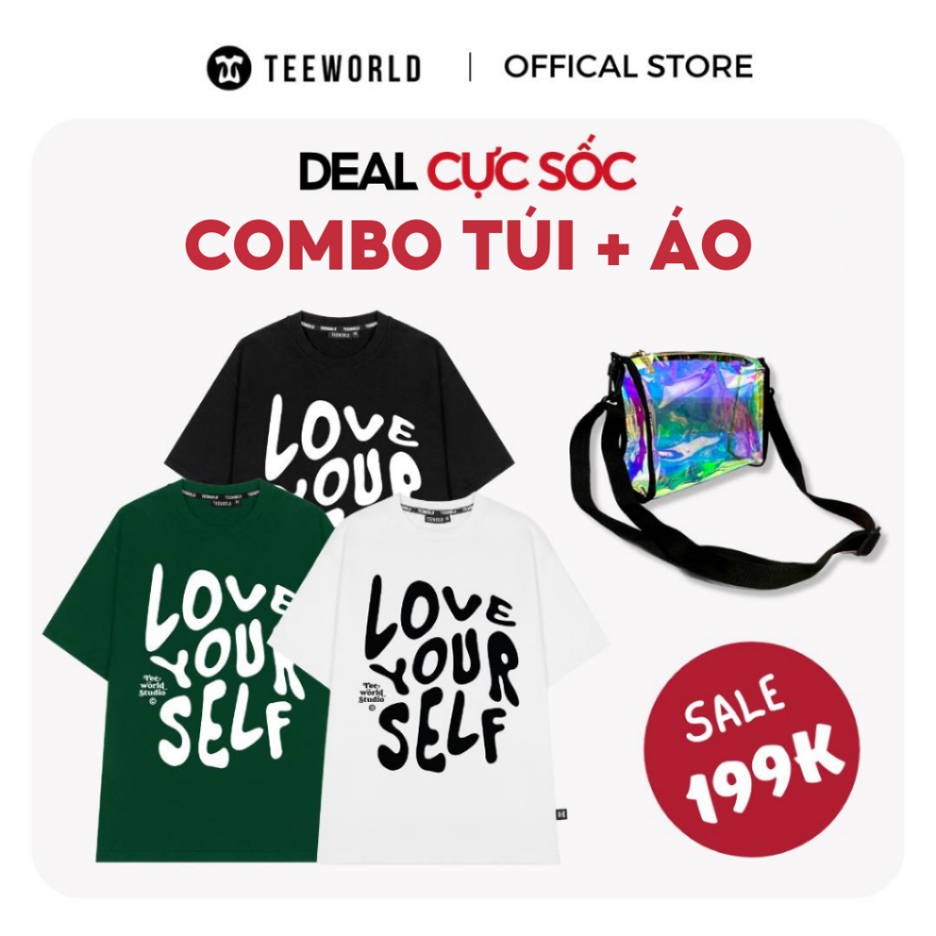 Túi Hologram + Áo Thun Local Brand Teeworld Love Yourself Premium T-shirt Nam Nữ Form Rộng Unisex