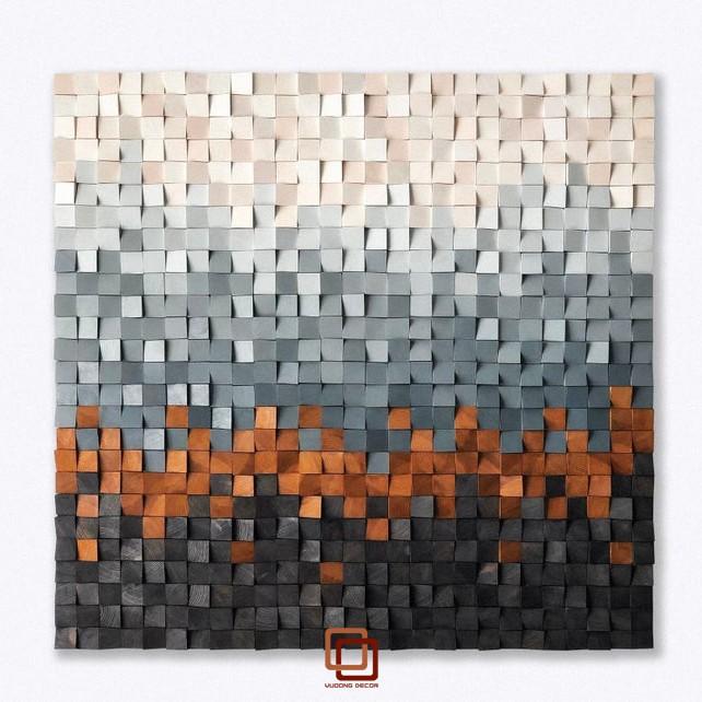 Tranh gỗ trang trí 3D NÚI LỬA VUÔNG (Wood mosaic) - KÍCH THƯỚC 50x50, 80X80cm