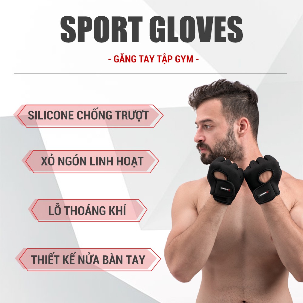 Găng tay nửa ngón tập gym, găng tay thể thao nam nữ thoáng khí GoodFit GF202G