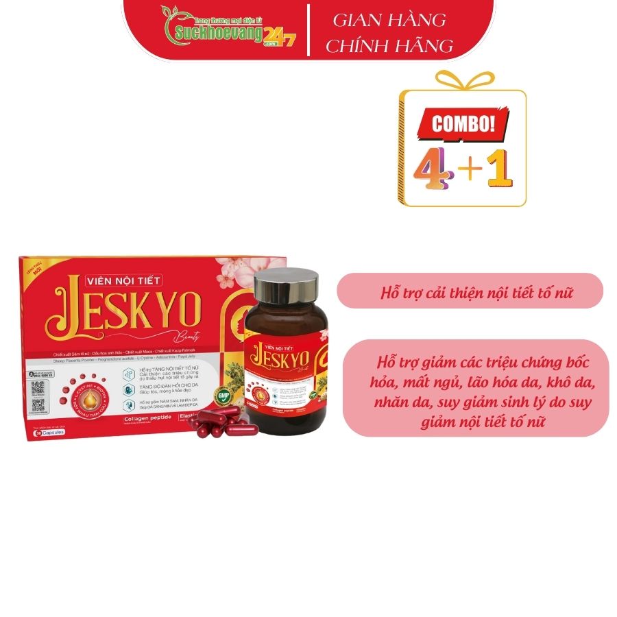 Viên nội tiết Jeskyo Beauty hỗ trợ cải thiện nội tiết tố nữ, giảm triệu chứng bốc hỏa, lão hóa, khô da, suy giảm sinh lý - Hộp 30v