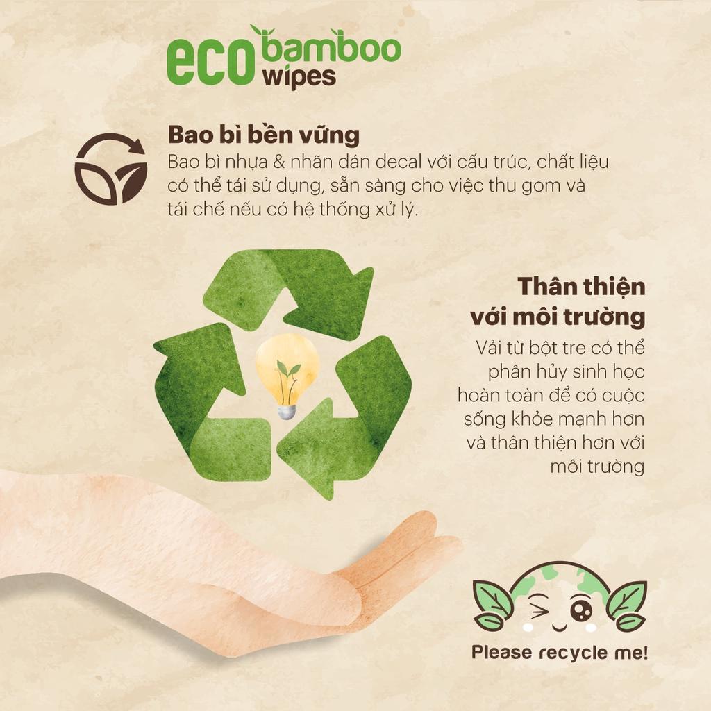 Combo 03 gói khăn giấy ướt cao cấp EcoWipes Bamboo gói 80 tờ vải sợi tre sinh thái không mùi có thể phân hủy