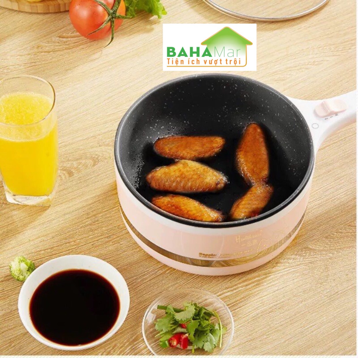 NỒI ĐIỆN ĐA NĂNG CHỐNG DÍNH "BAHAMAR" nấu cơm điện, lẩu điện, kho, và cả chiên rán rất tiện lợi, điện cắm từ tay cầm sáng tạo và đẹp