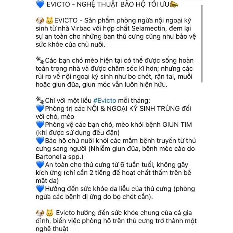 Virbac Evicto phòng bọ chét, rận tai, giun chó mèo (sản xuất tại Pháp)