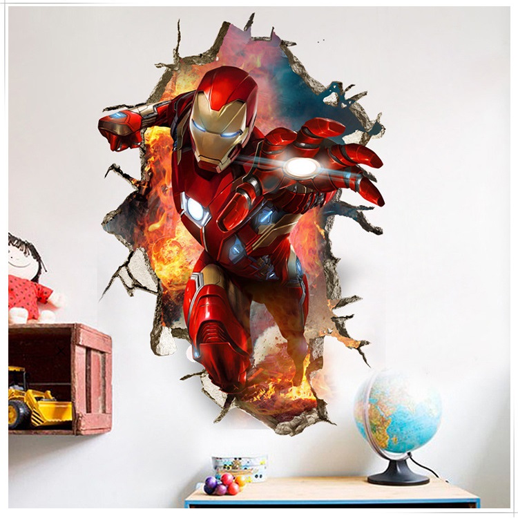 Decal dán tường 3D siêu anh hùng Người sắt size lớn - decal Iron man biệt đội báo thù (60 x 90 cm)