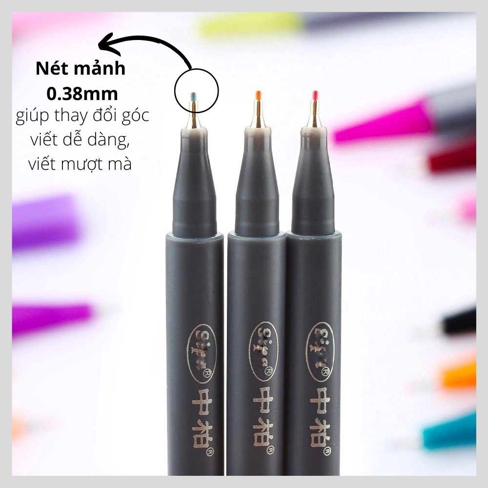 Bộ bút đi nét/ bút lông kim Fine Pen – Ngòi bọc kim loại – Màu gốc nước – Bộ 10 màu