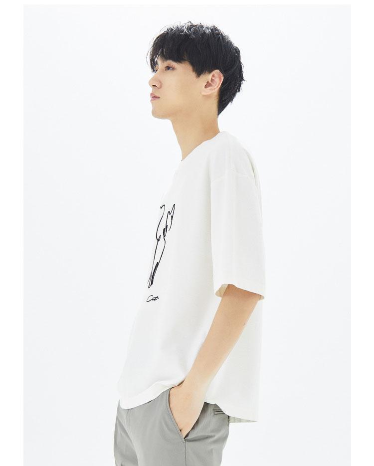 Áo Thun Nam Tay Lỡ Unisex cổ Tròn chất liệu vải cotton màu trắng form rộng in chữ CAT PENCIL phong cách độc chất Trumunisex