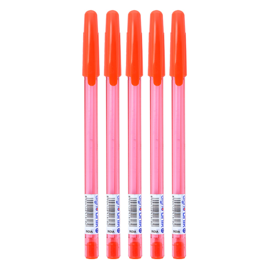 Vỉ 5 Cây Viết Gel Đậy Nắp Digno Unik - Mực Đỏ