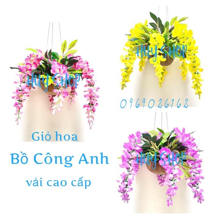 Giỏ Gáo Dừa hoa BỒ CÔNG ANH vải cao cấp trang trí nhà cửa