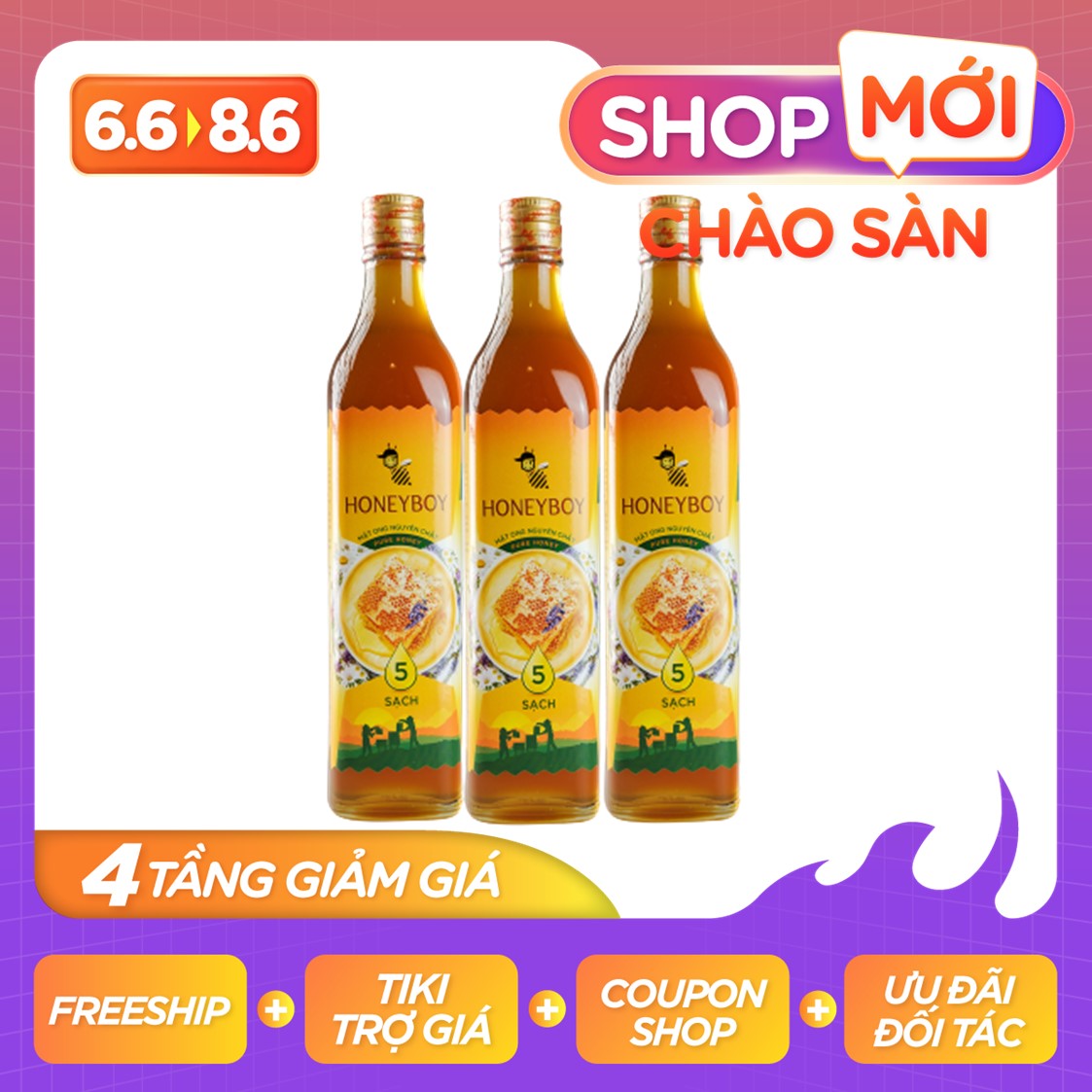 Bộ 3 Mật Ong Thiên Nhiên 5 Sạch Honeyboy 500ml