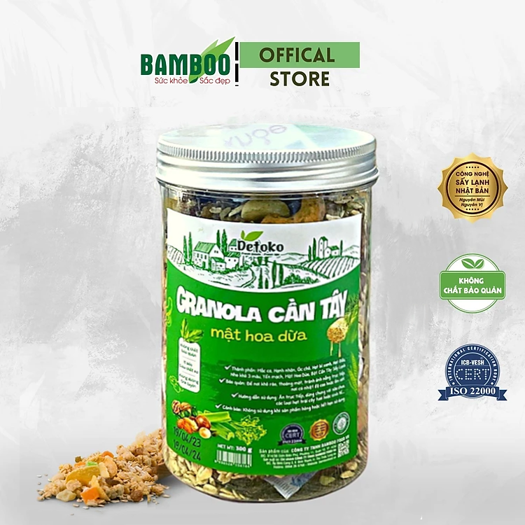 Granola cần tây mật hoa dừa Detoko siêu hạt tốt cho người ăn kiêng, bà bầu 300G