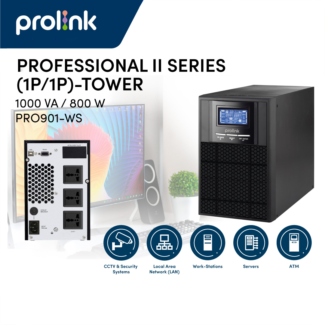 Bộ lưu điện UPS Prolink PRO901WS (1000VA/800W) - Hàng Chính Hãng