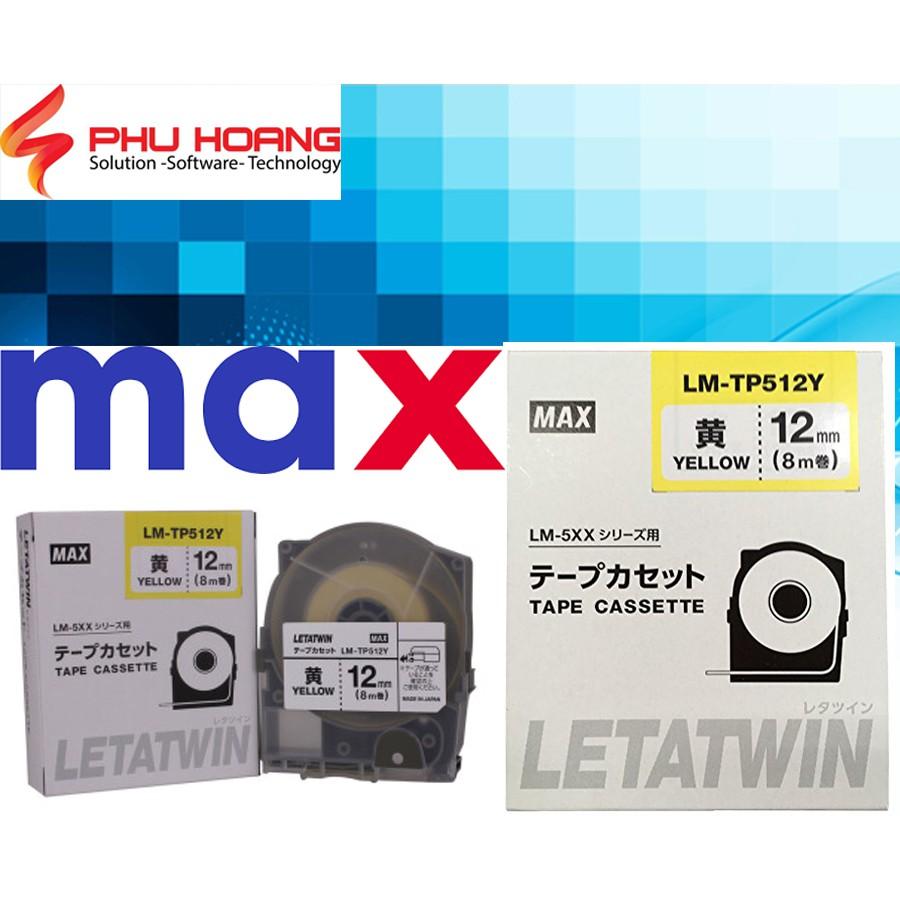 Băng in nhãn Max PT-512Y, rộng 12mm, dài 8m/cái, màu vàng, sử dụng cho máy in đầu cốt Max (LM-550A/PC, LM-550E)