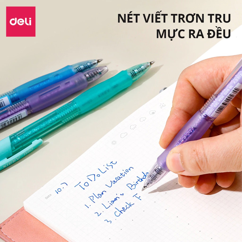 Bút Gel Bút Bi Nước Màu Pastel Phối Nhũ Ngòi 0.5mm Deli - Bút Bi Nước Mực Đều Viết Trơn Tru Văn Phòng Phẩm Cao Cấp