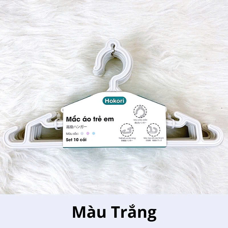 Bộ 10 móc quần áo HOKORI nhựa VIỆT NHẬT chất liệu nhựa pp nguyên sinh an toàn cho da nhạy cảm - Mắc áo trẻ em , người lớn - Hàng Việt Nam